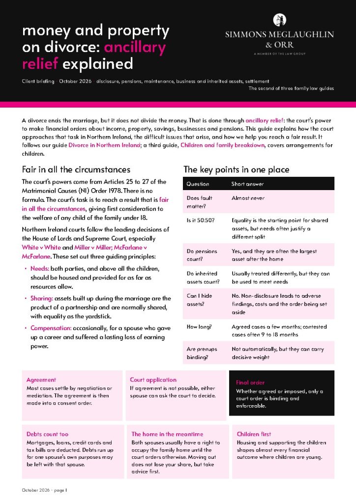 Money and Property on Divorce - Ancillary Relief cover